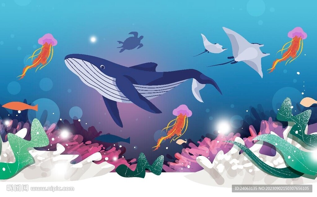 卡通儿童海洋壁画背景墙
