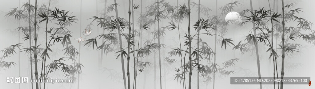 新中式巨幅水墨竹子背景墙