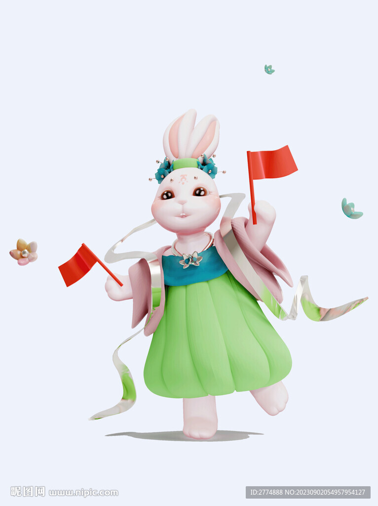 3D摇旗的仙女小兔子
