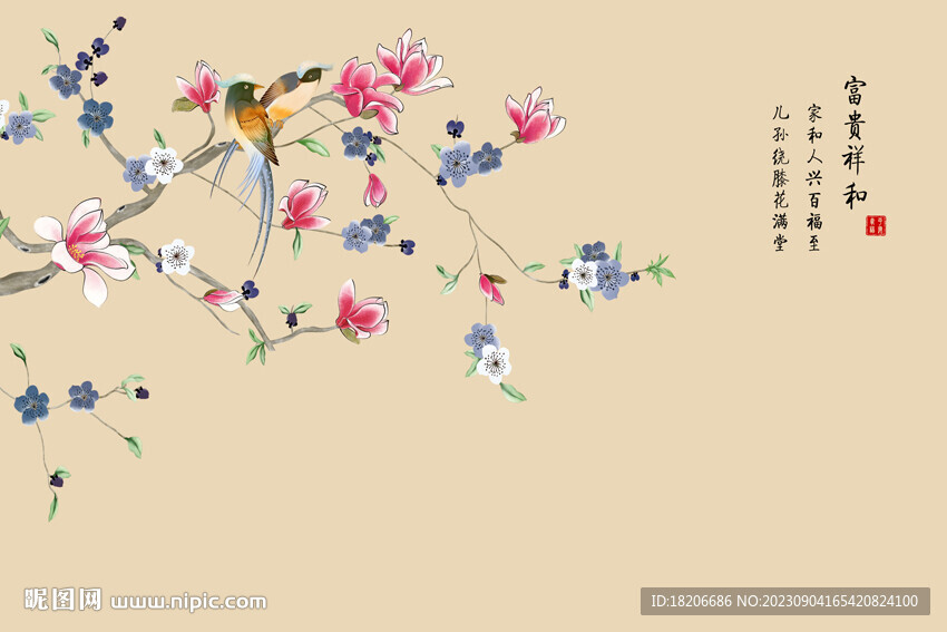 中式花鸟形象墙