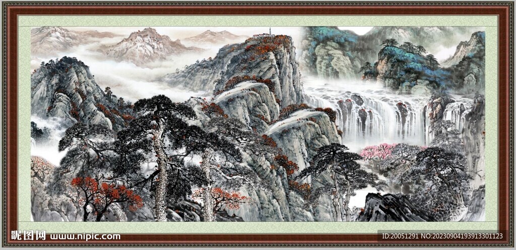 聚宝盆山水画 