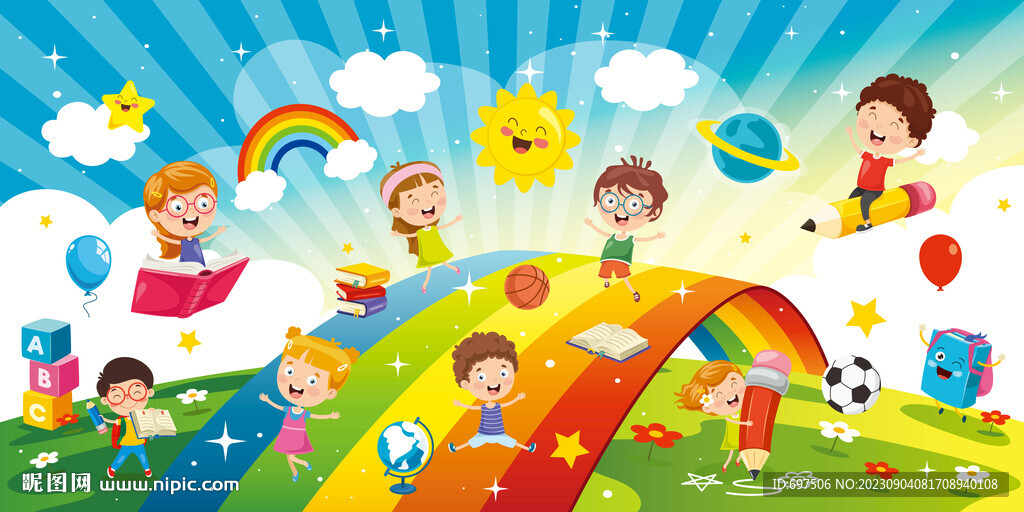卡通彩虹可爱儿童乐园幼儿园背景