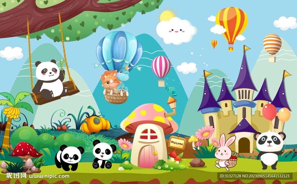 卡通可爱动物乐园儿童背景墙