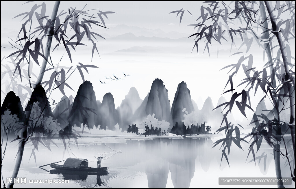 意境墨山水画江南水乡