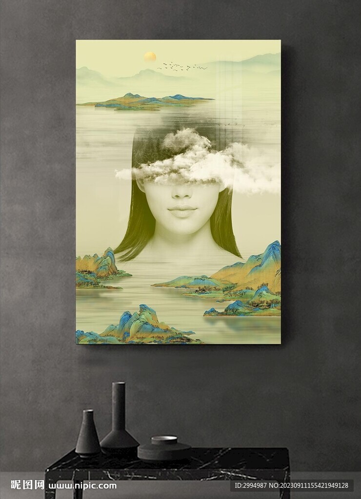 美女山水画