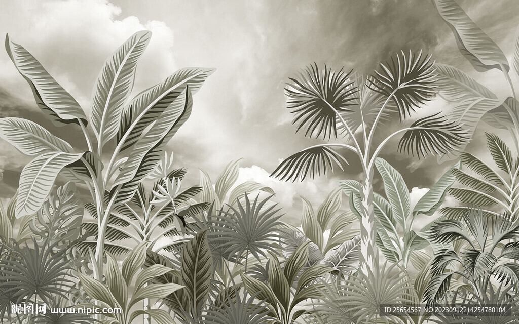 抽象花鸟清新热带植物欧式背景墙