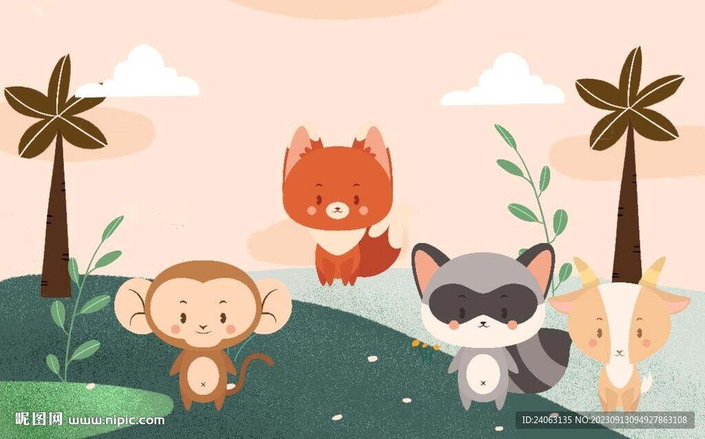 卡通森林小动物壁画