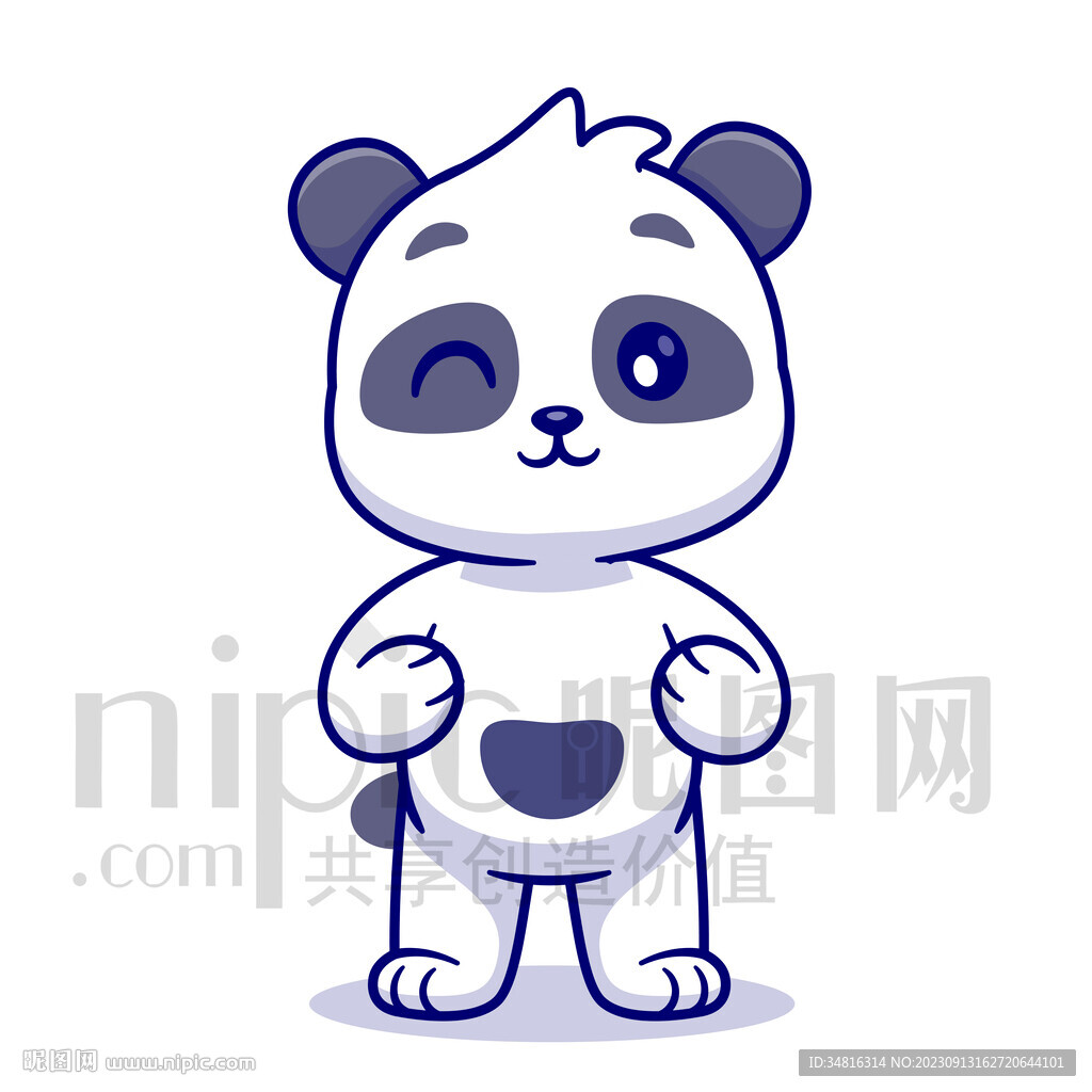 可爱卡通站立的熊猫素材插画