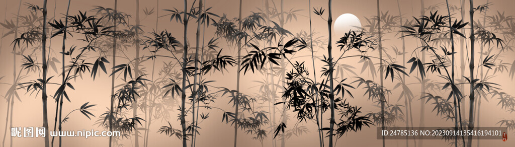 新中式大幅水墨竹子背景墙