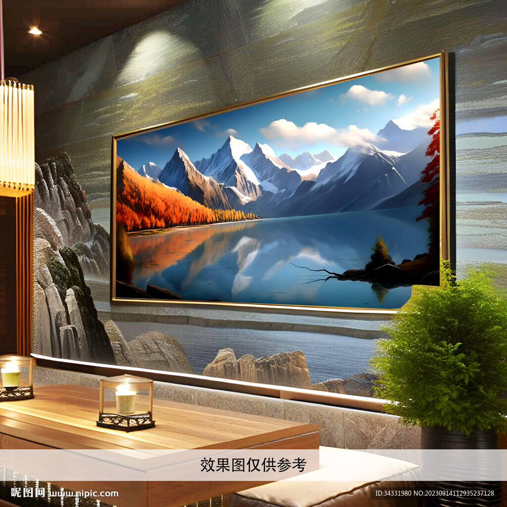 雪山油画