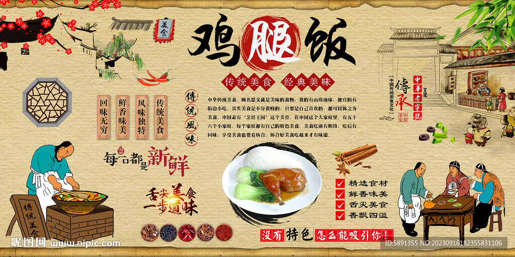 鸡腿饭背景墙