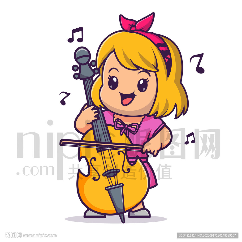 卡通演奏小提琴的女孩