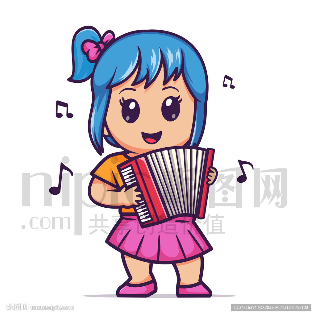 可爱卡通演奏手风琴的女孩