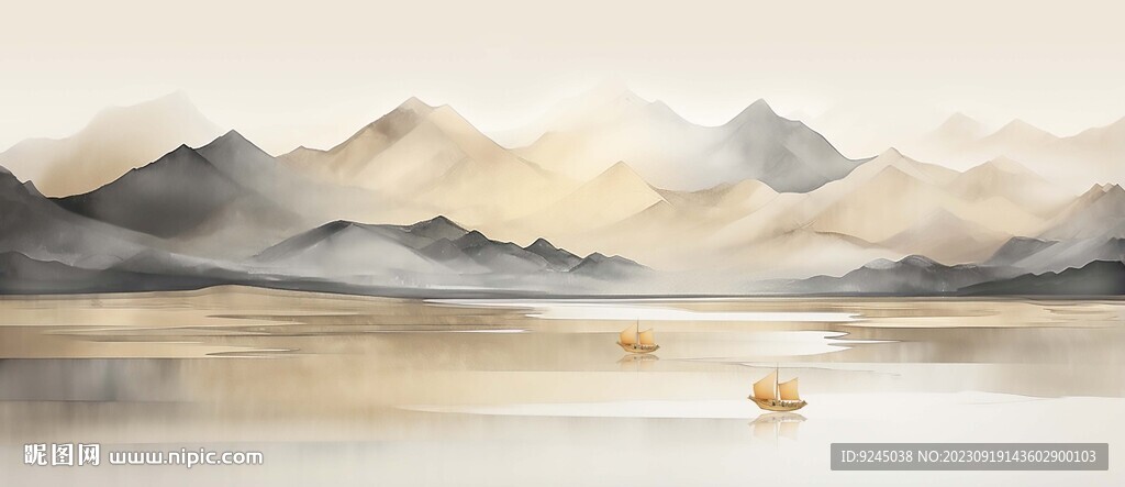 新中式水墨手绘山水画