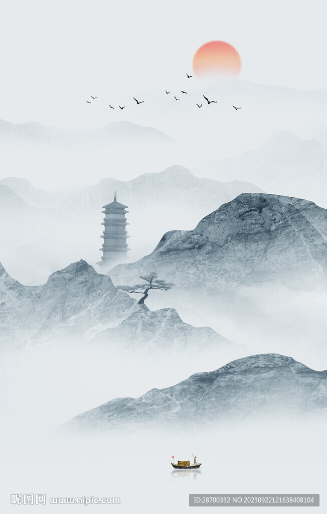 新中式竖幅山水画