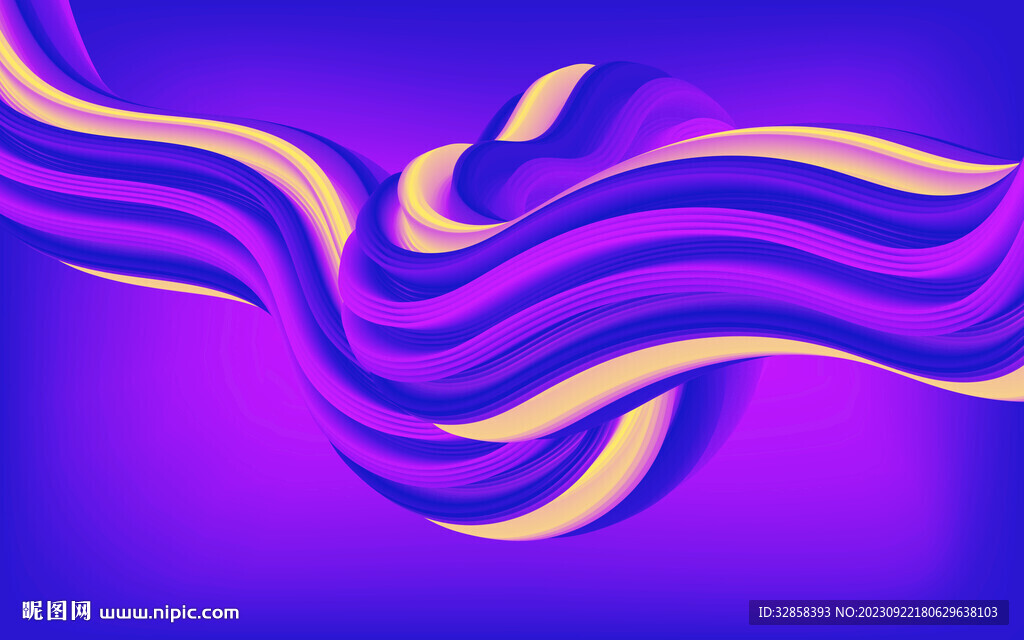 蓝紫色3D立体抽象渐变波浪背景