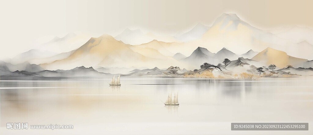 禅意水墨书法山水画