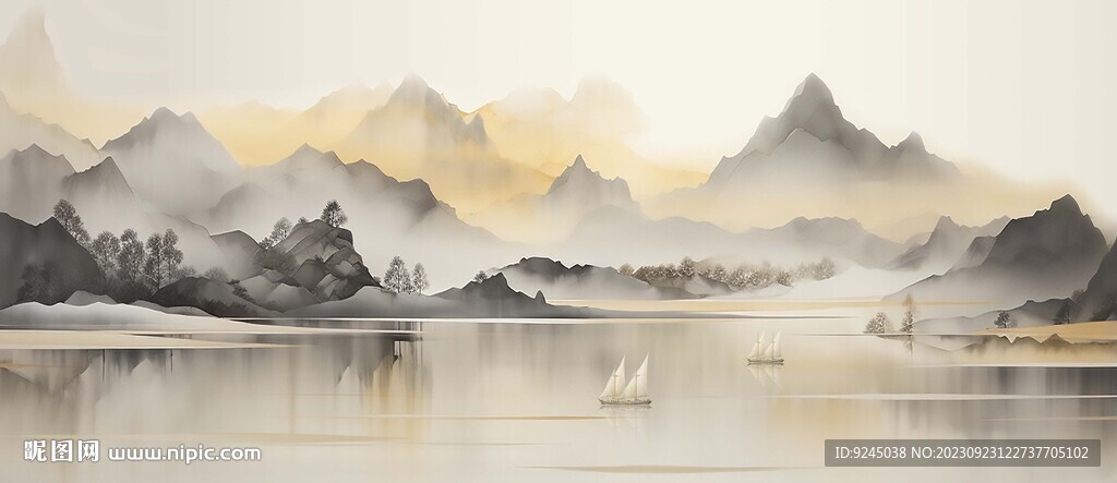新中式水墨山水画