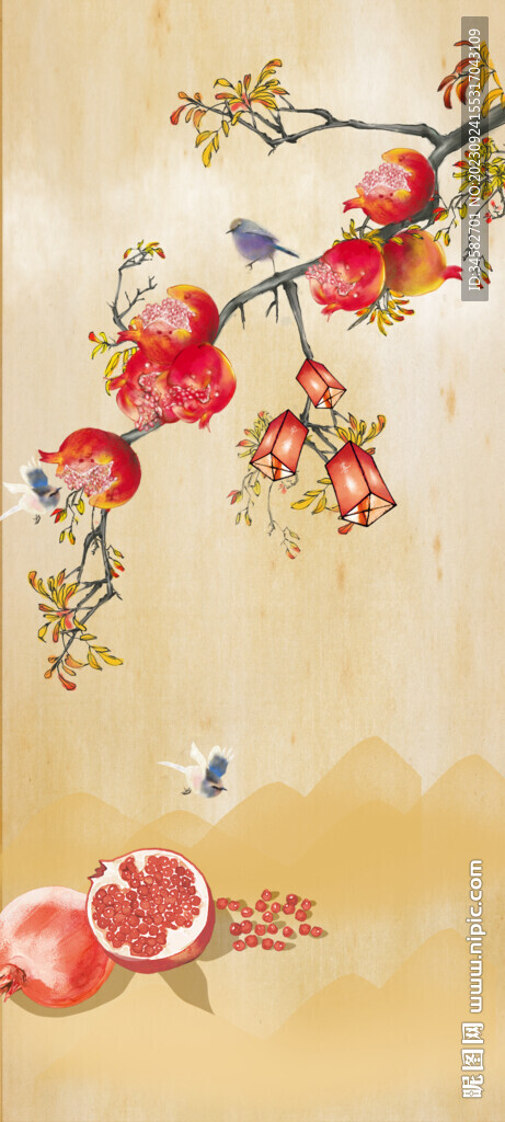 石榴玄关挂画