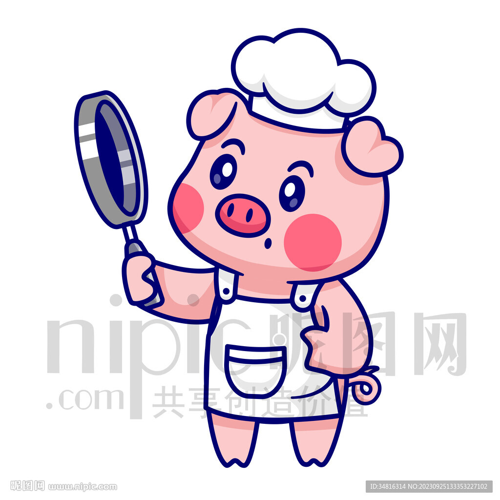 可爱卡通厨师装小猪
