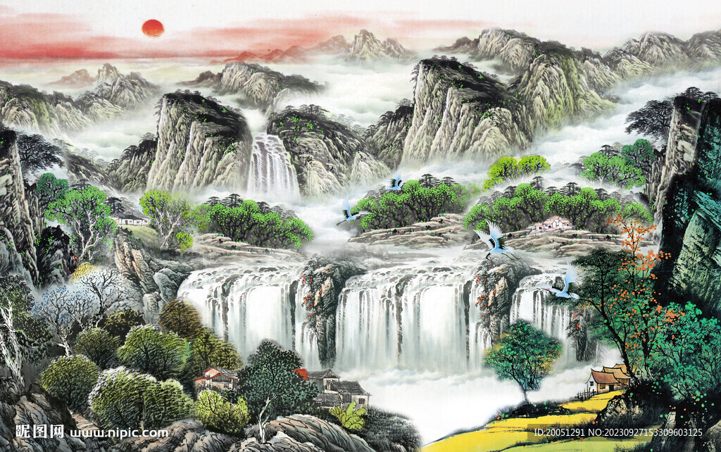 国画山水背景墙
