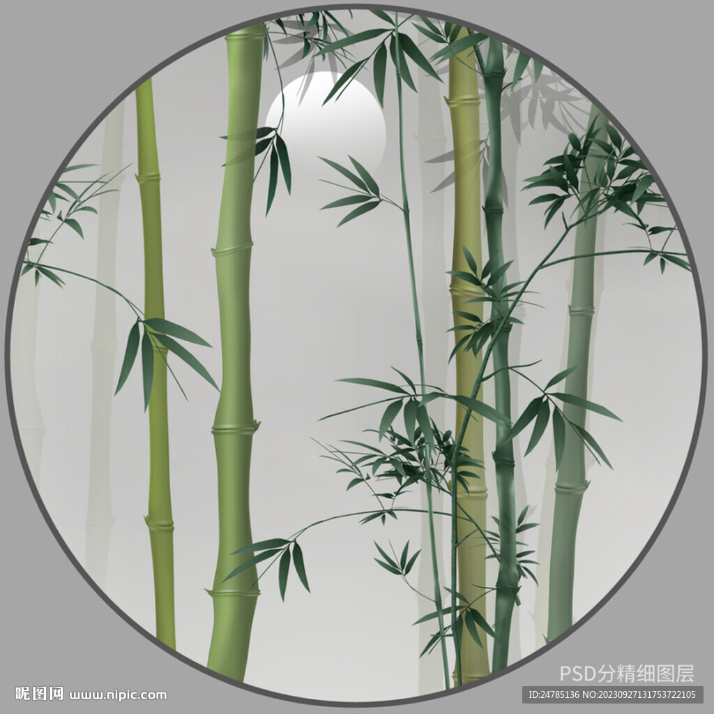 圆形水墨竹子玄关画