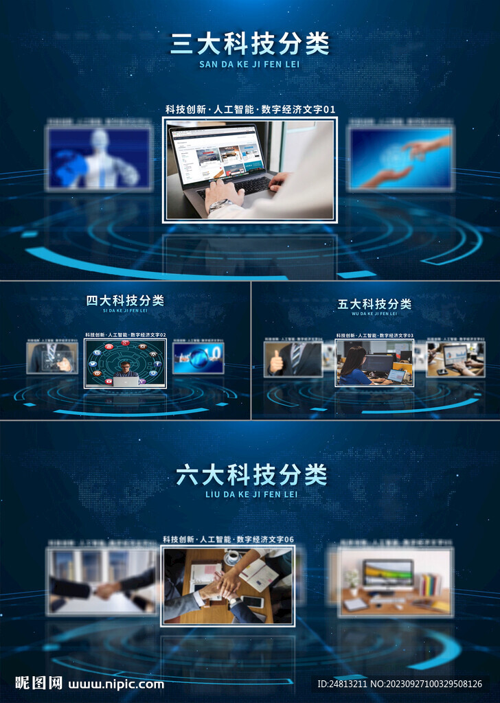 三维旋转科技图文分类AE模板
