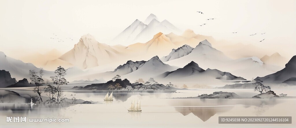 中国传统国画山水装饰画