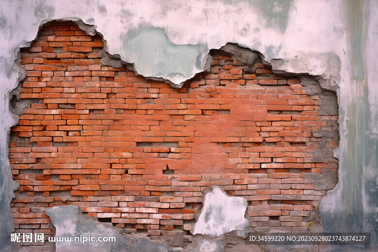 复古斑驳红砖水泥墙背景墙壁画