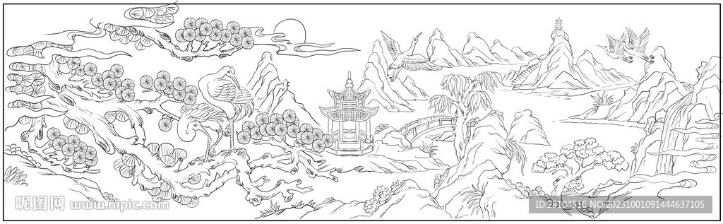 白描山水