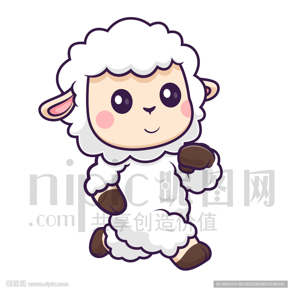 可爱卡通跑步的小绵羊