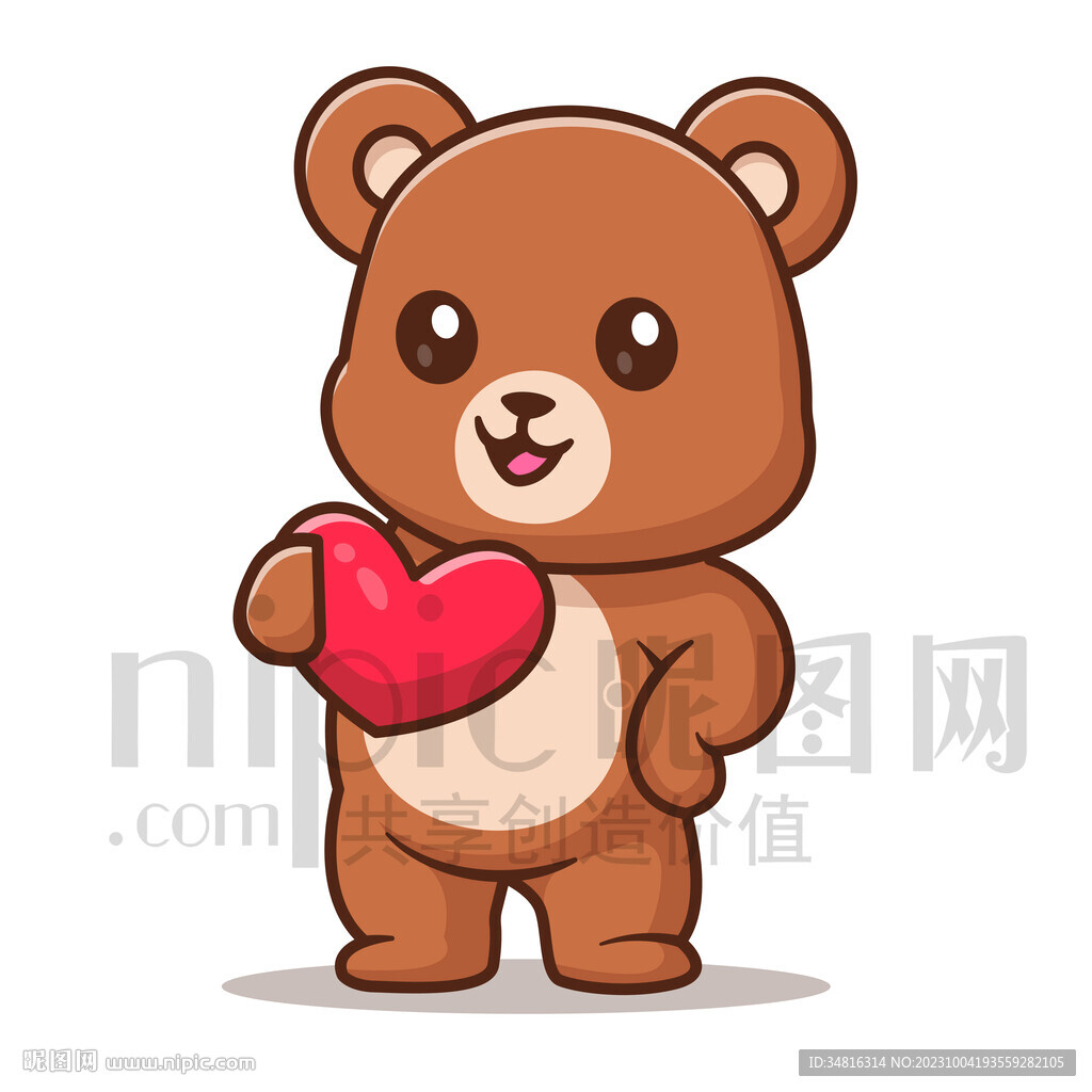 可爱卡通抱着爱心的小熊