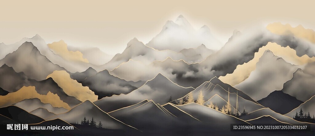 创意新中式金色山水装饰画