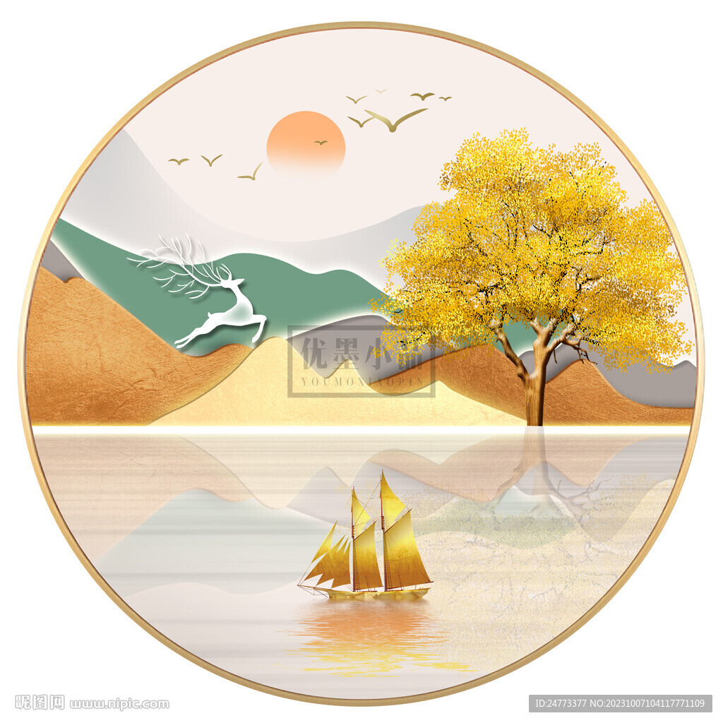 圆形山水画