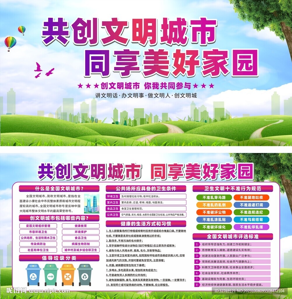 共创全国文明城市展板