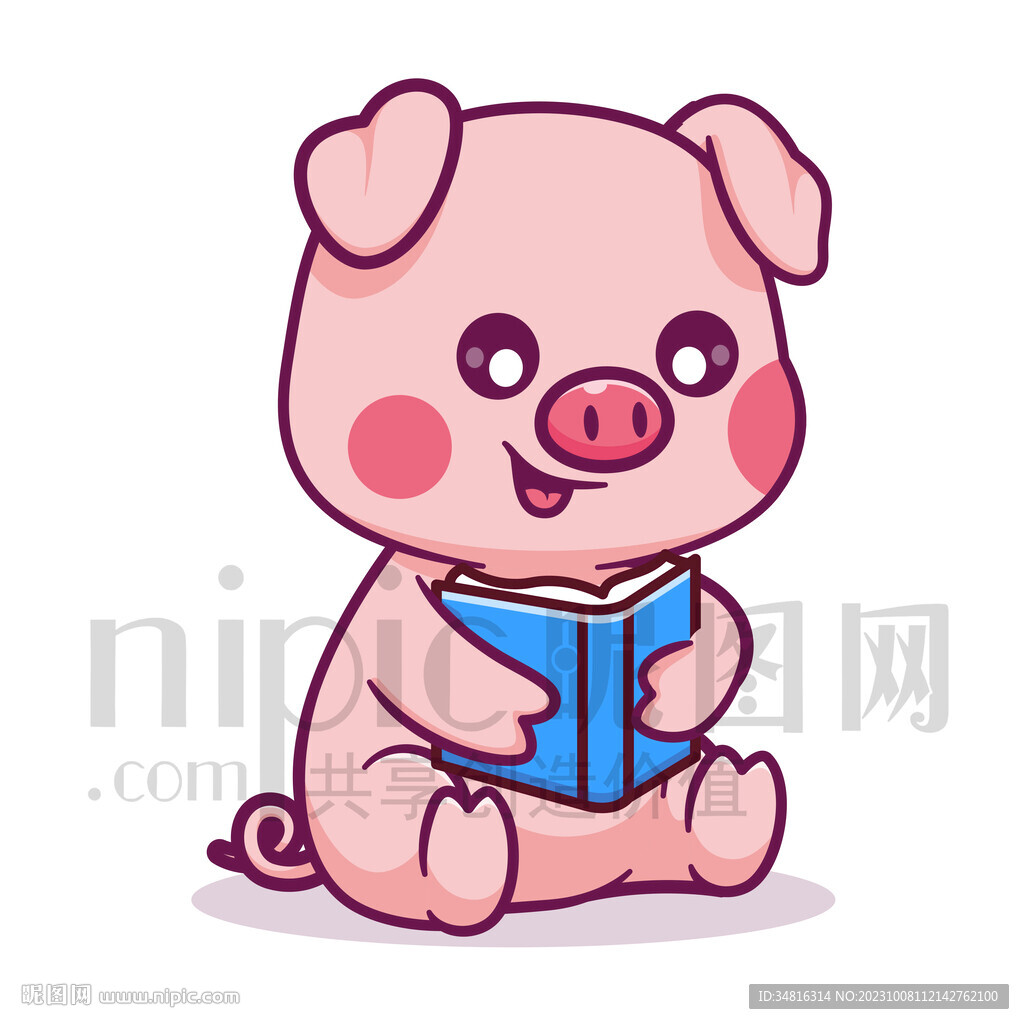 可爱卡通小猪看书