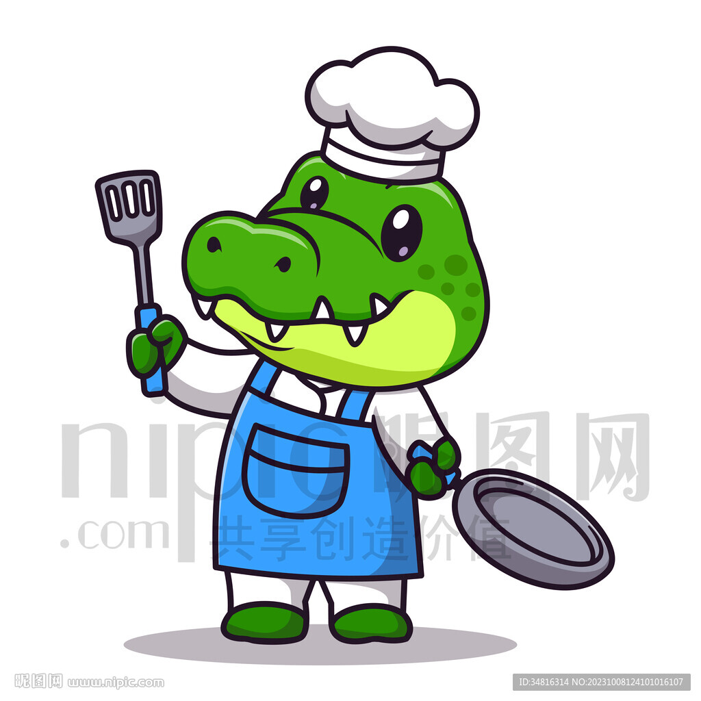 可爱卡通厨师鳄鱼