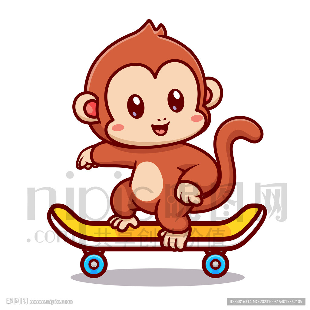 可爱卡通小猴子玩滑板