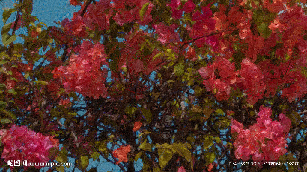 红色花朵油画