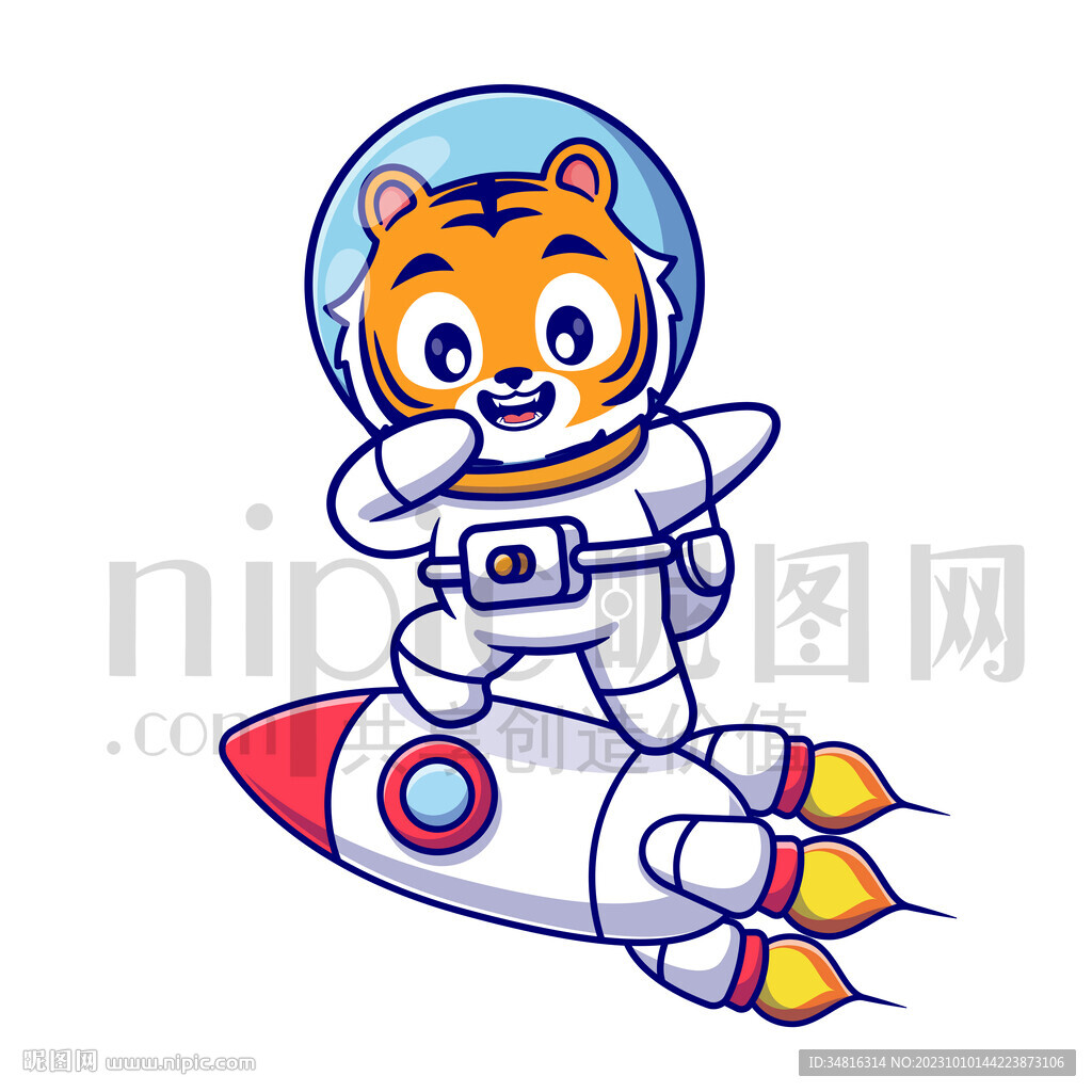 可爱卡通穿着宇航服的太空小老虎