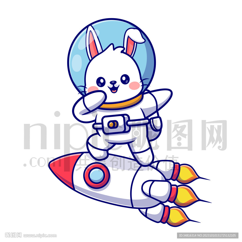 可爱卡通穿着宇航服的太空小白兔