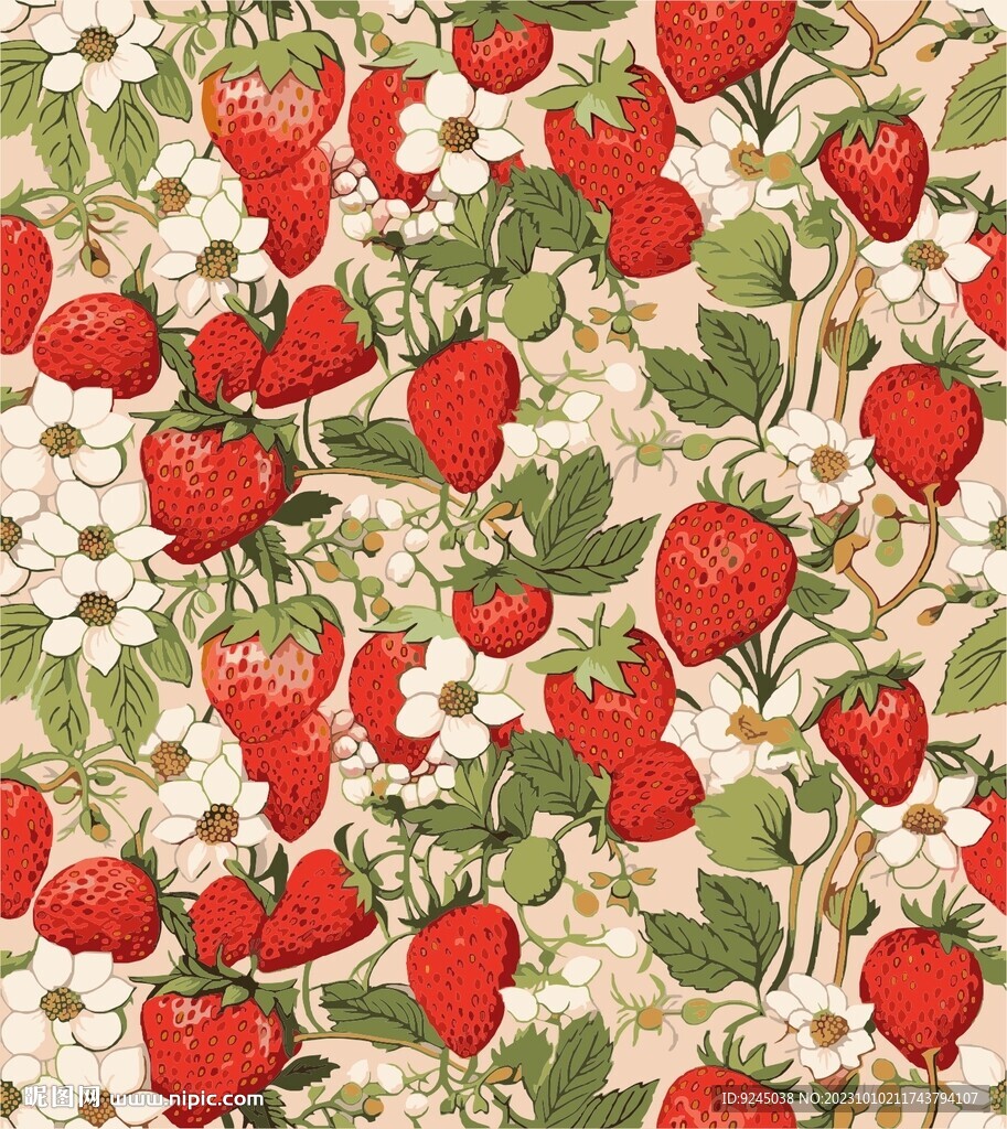 手绘草莓化妆品包装印花图案