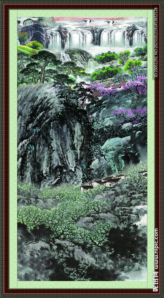 瀑布风景画 
