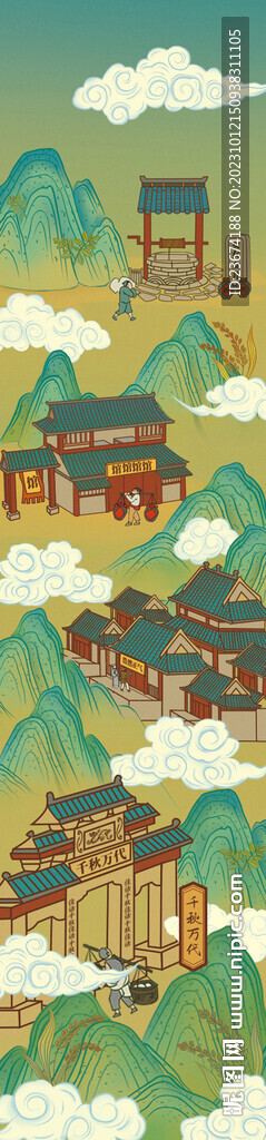 中国风线稿插画内嵌矢量线稿