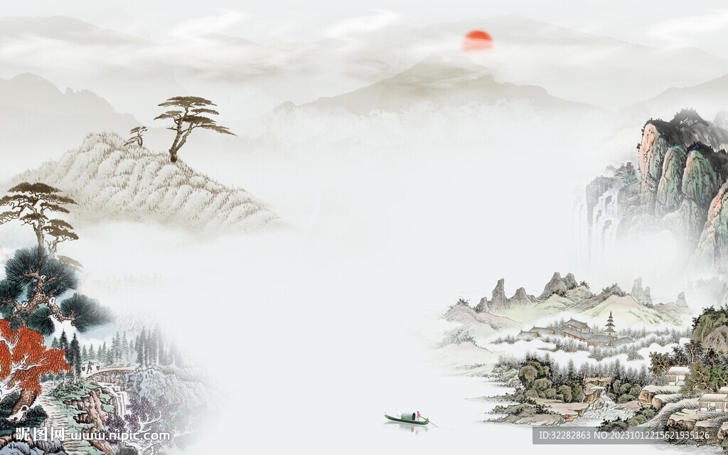 简约 清晰背景山水 TIF分层