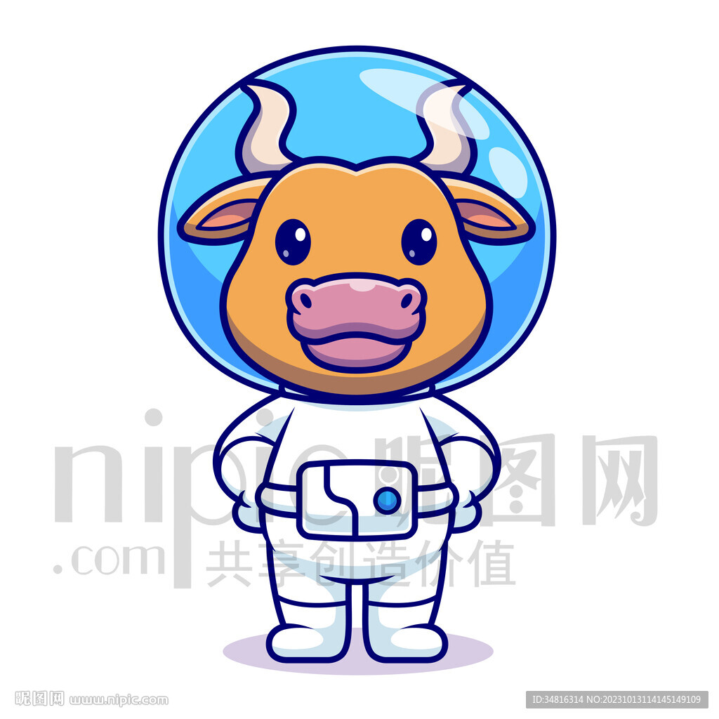 可爱卡通宇航员公牛