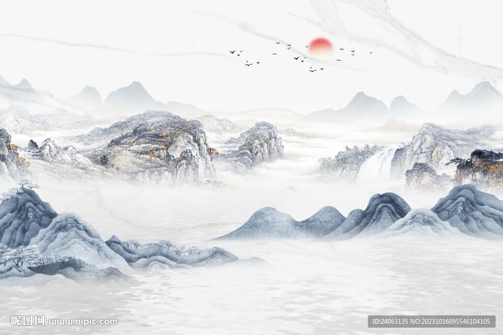新中式国画山水背景墙