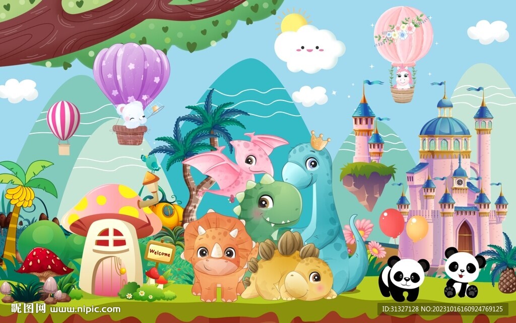 可爱卡通小动物儿童房背景