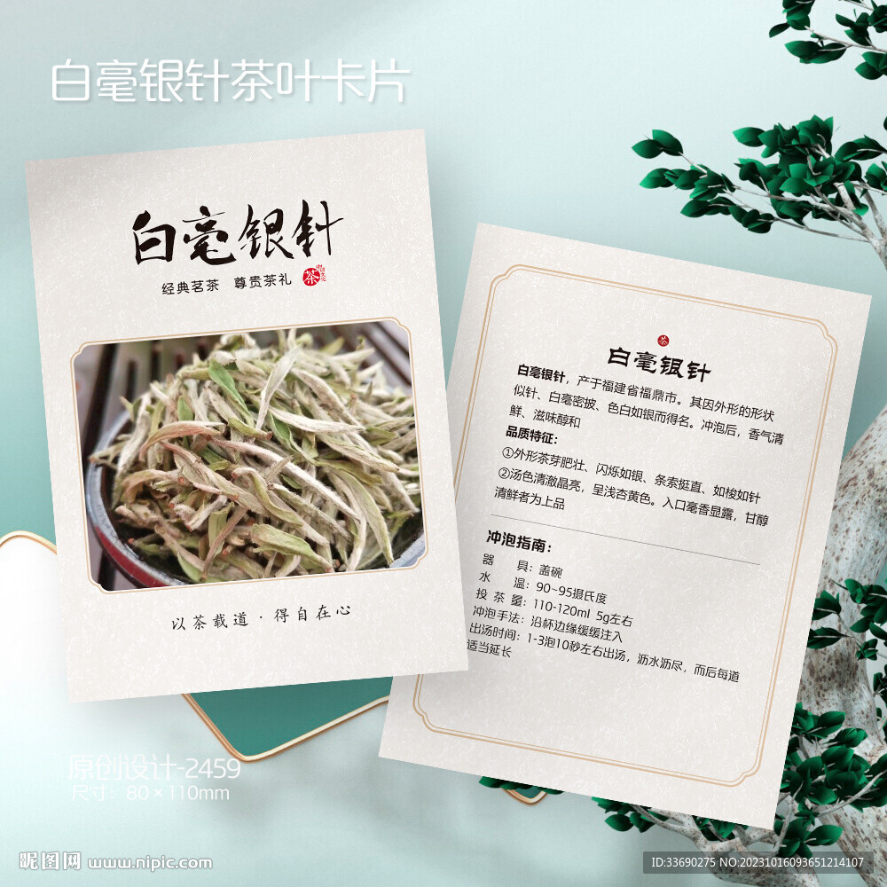 白毫银针茶叶介绍茶叶冲泡卡片