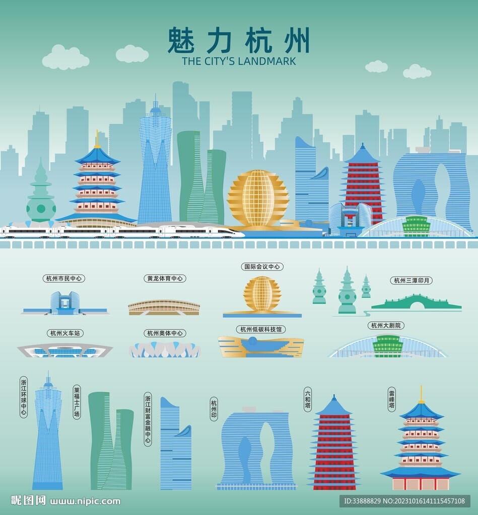 杭州地标建筑剪影